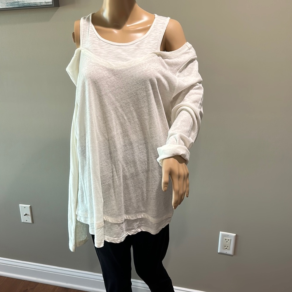 Anthropologie cold shoulder long sleeve white tee XL new with tags